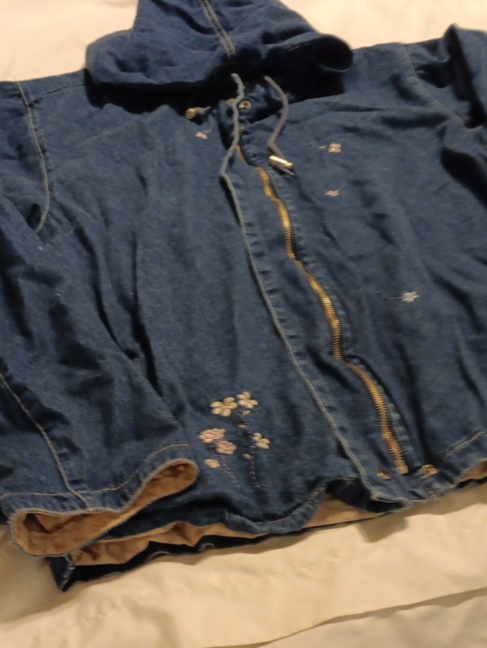 Disney Blue Denim Hooded Jacket with Floral Accents2xx